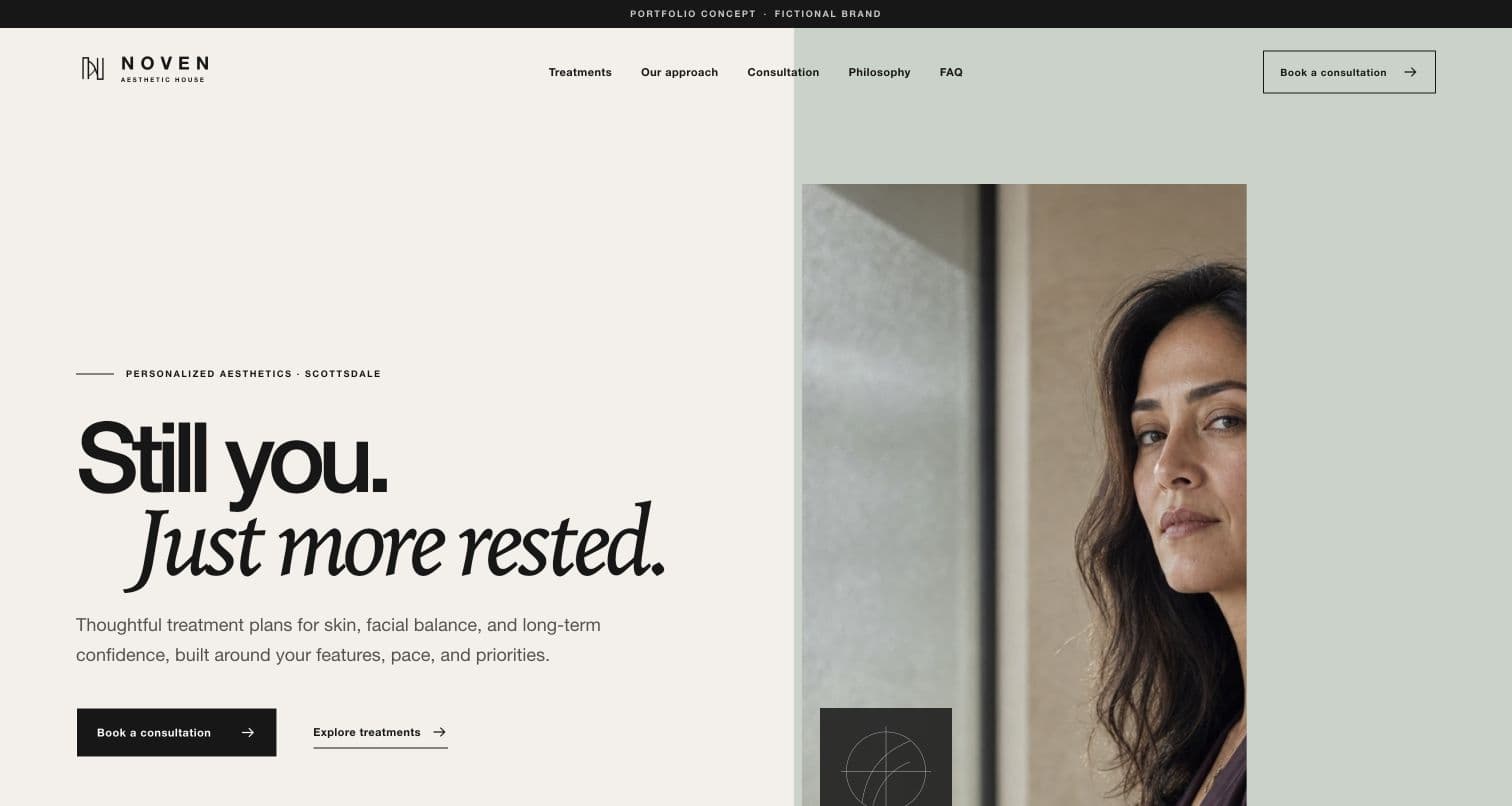 Noven Aesthetic House website homepage