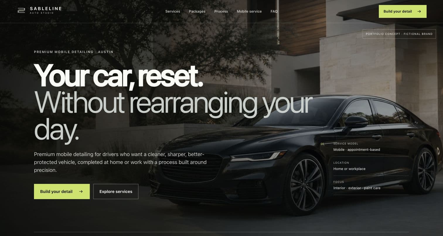 Sableline Auto Studio website homepage
